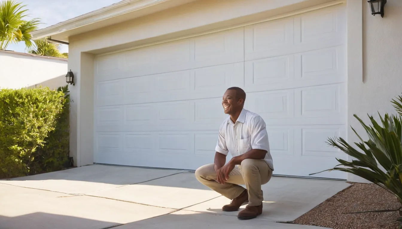 A friendly provider checking a residential garage door in Davie